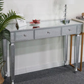 HAOYYE Three Drawers Mirror Dressing Table Console Table Silver Makeup Vanity with Storage Drawers